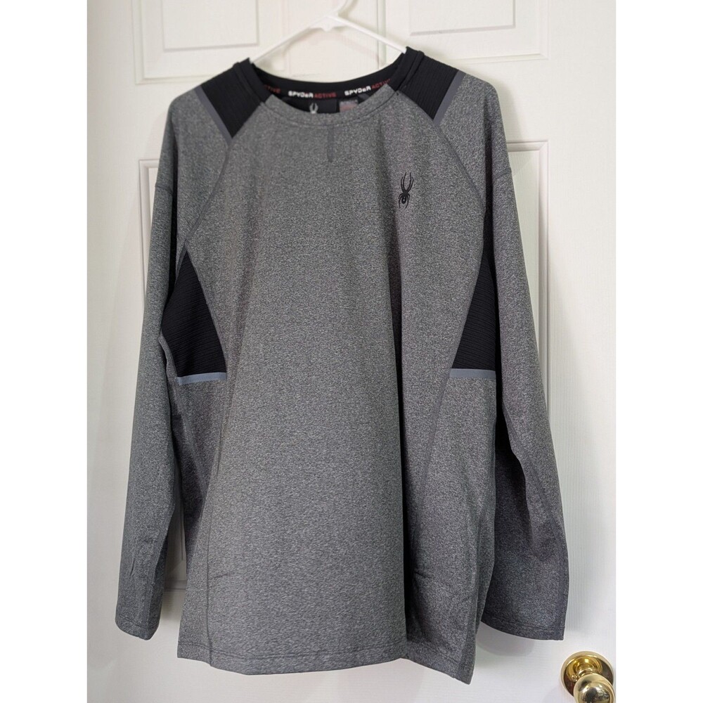 NWT Spyder Pullover L/S Shirt Mens Large Gray Black Stretch Reflective Dry Wick